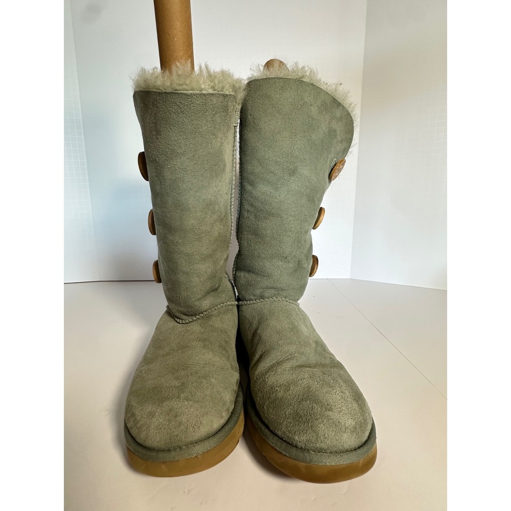 UGG Australia Bailey Button Triplet Sage Green Suede Tall Boots 1873 Womens 7 - Picture 4 of 14